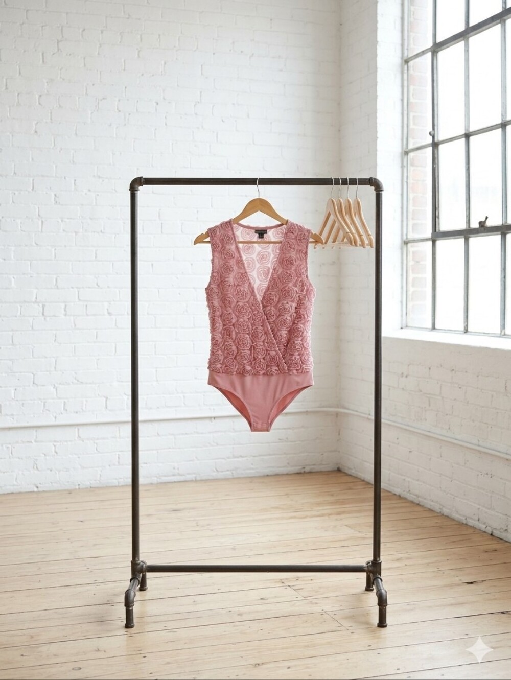 Textured Rose Lace V-Neck Bodysuit
